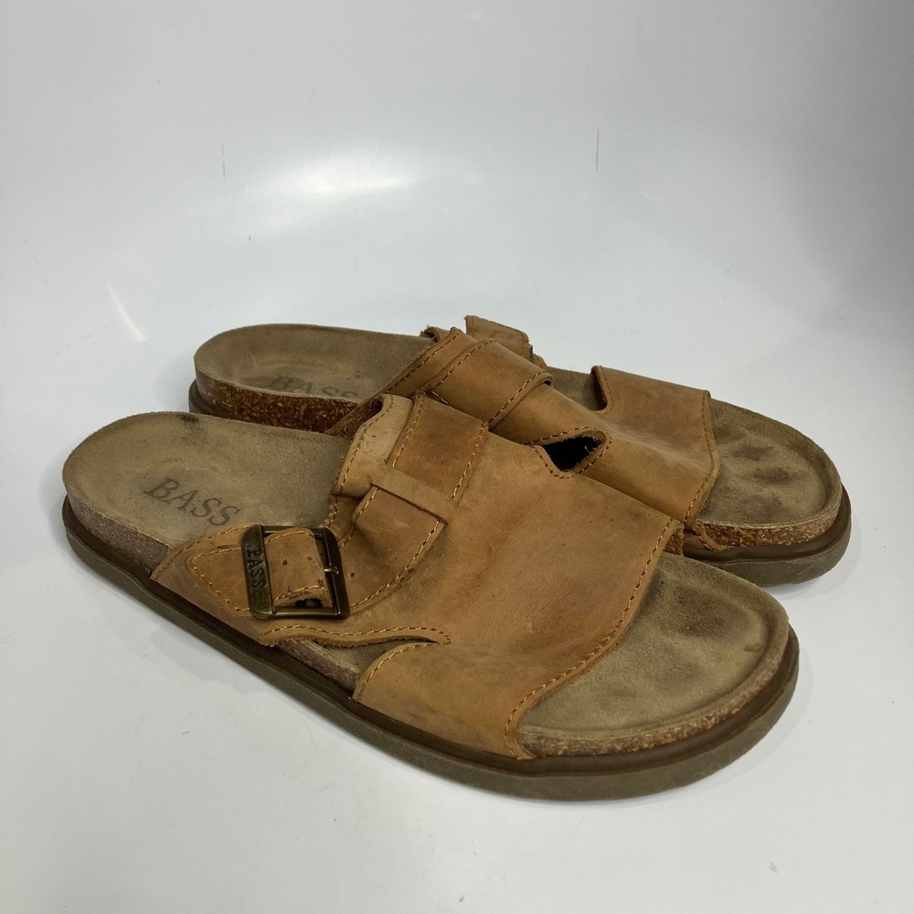 Bass tan leather slides cork Footbed men's size‎ 12 cottagecore trendy casual